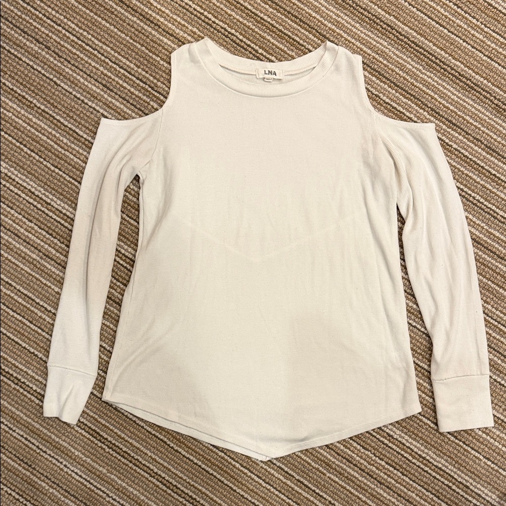 LNA Women's Off-White Cold Shoulder Long Sleeve Top
